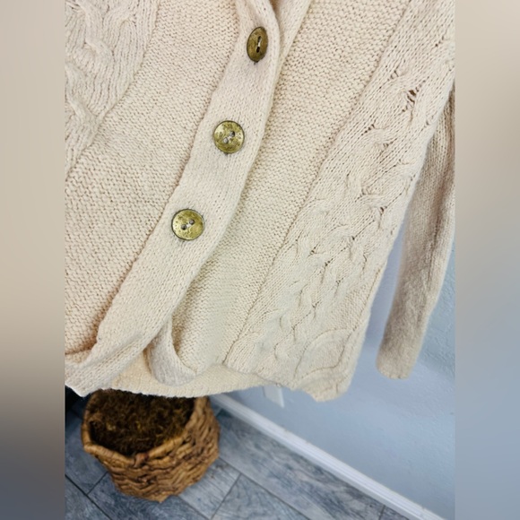Free People Far Away Cable Knit Cardigan Sweater Boho Wool Blend Tan XS - Picture 5 of 11